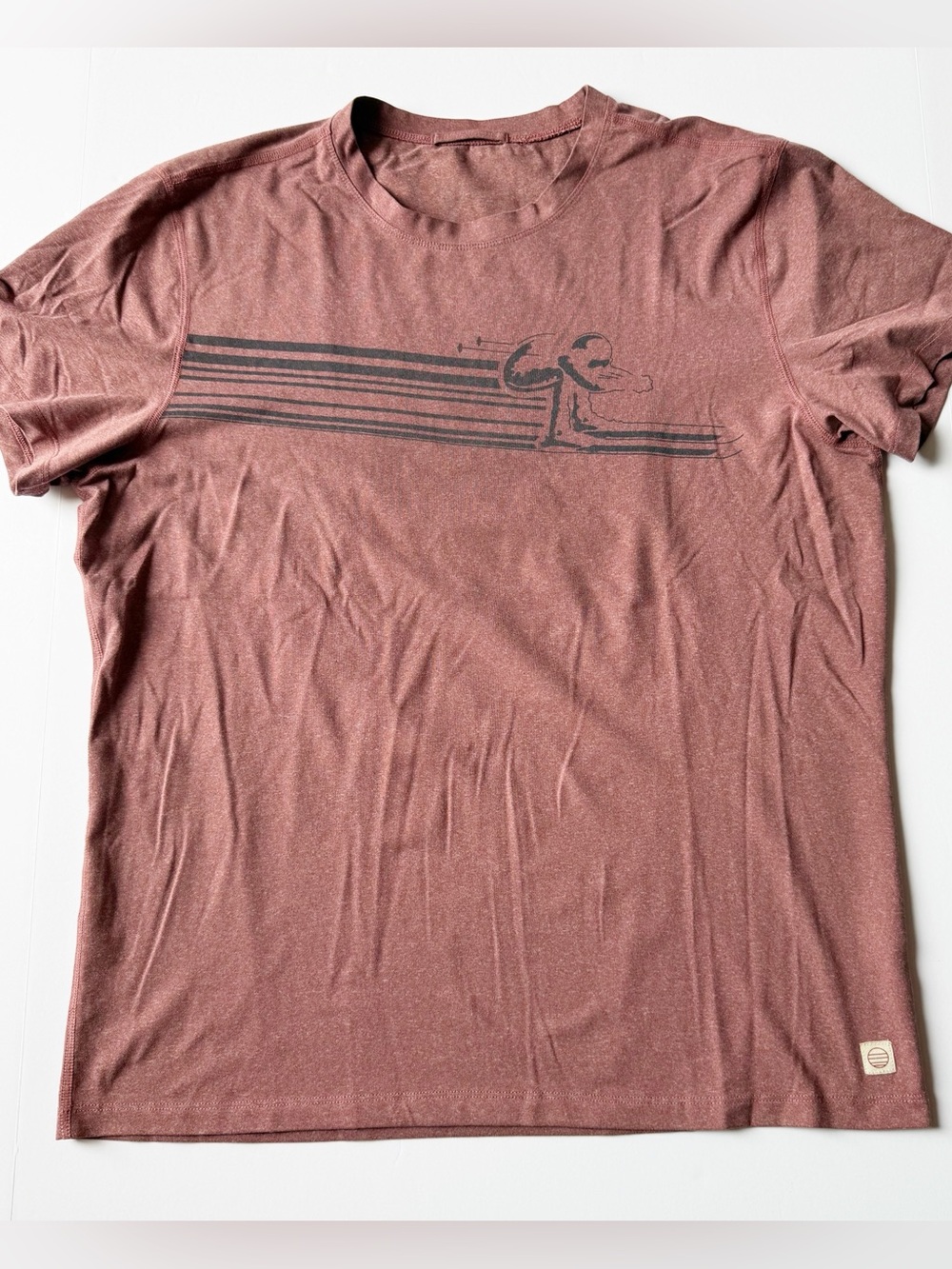 Marine Layer Weekend Sport Crewneck Graphic Tee with Skier Tech Fabric Brick Med
